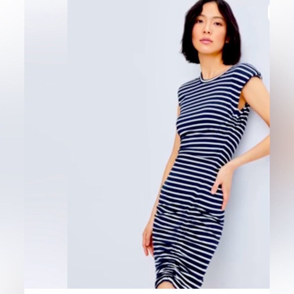 Veronica Beard Brompton Striped Dress in Navy White Ruched Side Bodycon Dress S